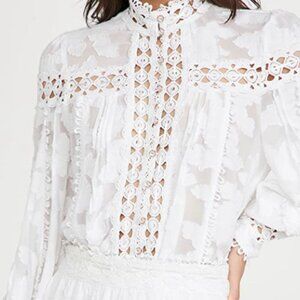 Women's Blouse Rahi Ana Floral Lace Semi- Sheer Top Style 85186S White XS NWT